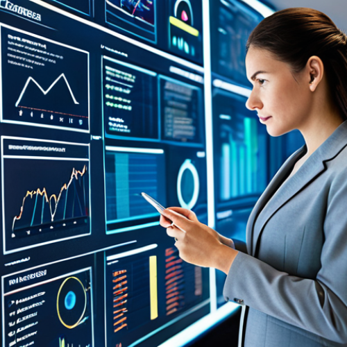 A highly analytical professional business evaluator, a woman in a modest business suit, standing thoughtfully in a futuristic, modern office. Transparent holographic screens display complex financial data visualizations and abstract symbols representing intangible assets like brand value and innovation. Subtle glowing lines indicate data streams. She holds a stylus, engaging with the digital information. The setting emphasizes the blend of art and science in valuation. Professional photography, high quality, perfect anatomy, correct proportions, natural pose, well-formed hands, proper finger count, natural body proportions, safe for work, appropriate content, fully clothed, professional dress, family-friendly.