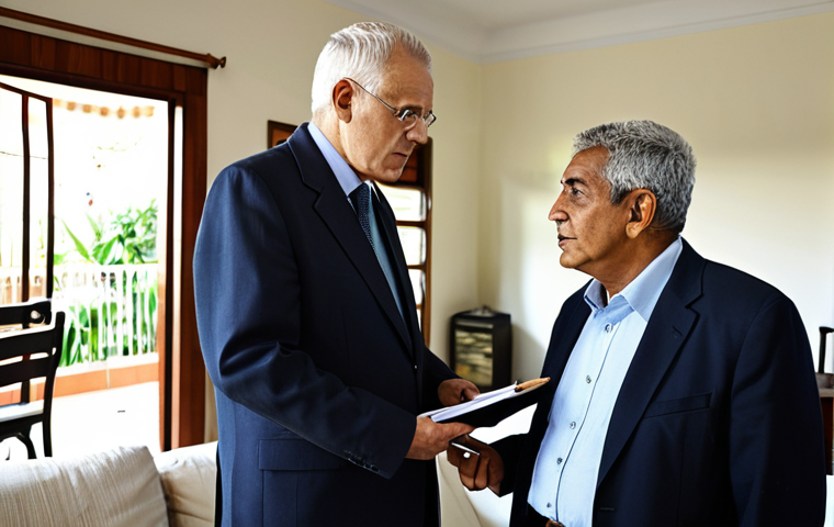 The Empathetic Appraiser**

A professional property appraiser, fully clothed in appropriate business attire, attentively listening to a senior homeowner in the living room of a modest home in a suburban neighborhood of São Paulo. The appraiser is taking notes, demonstrating active listening. Soft, natural lighting. Safe for work. Perfect anatomy, correct proportions, well-formed hands, natural pose, appropriate content, professional, modest.

**