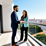 Urban Apartment Investment**

"A fully clothed, professional real estate agent showing a modern apartment in Lisbon to a young couple, appropriate attire, balcony overlooking the city, safe for work, perfect anatomy, natural proportions, bright and airy, family-friendly."

**