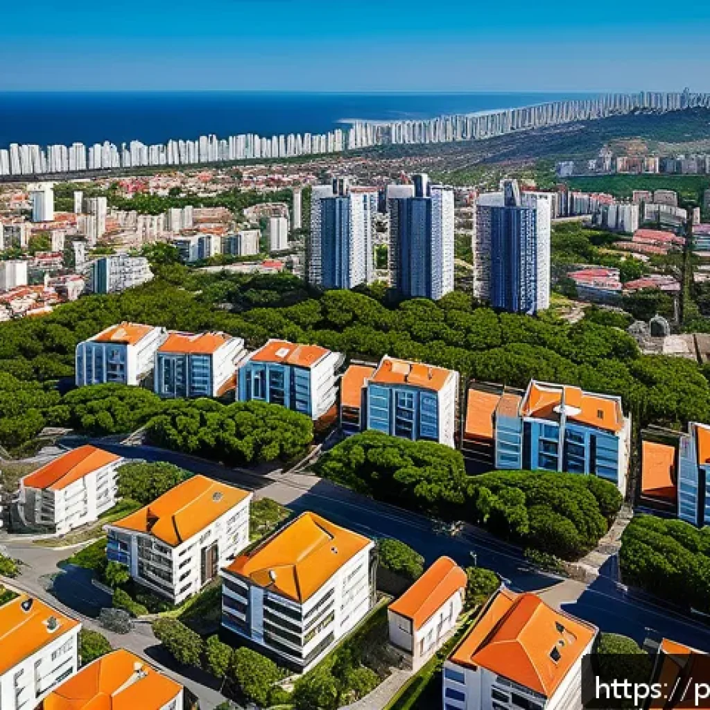 감정평가사의 공공 프로젝트 참여 - A detailed aerial view of a modern Brazilian urban neighborhood undergoing revitalization, featuring...