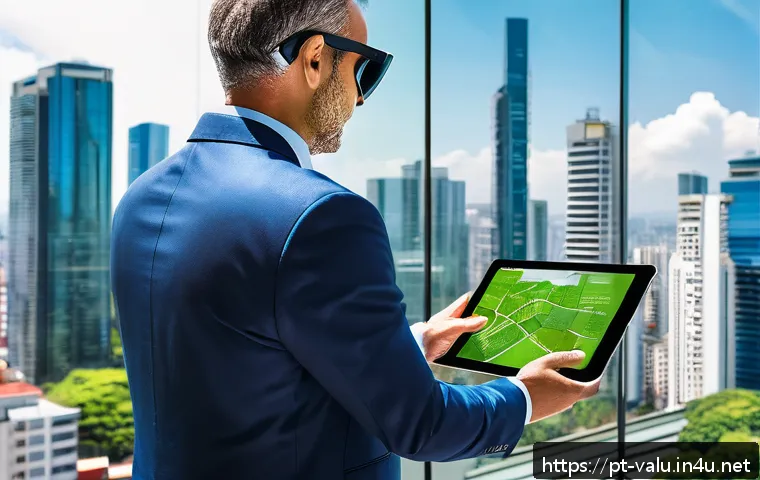 감정평가사와 관련된 해외 사례 - A modern real estate appraiser using augmented reality glasses and a tablet to evaluate a high-rise ...